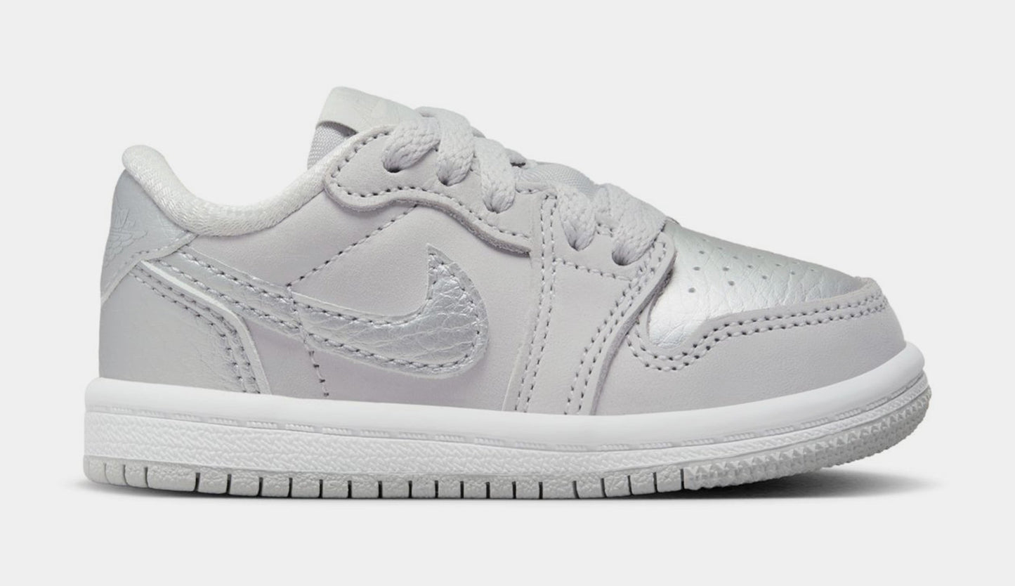 Air Jordan 1 Retro Low OG Metallic Silver Infant Toddler Lifestyle Shoes (Neutral Grey/Metallic Silver/White)