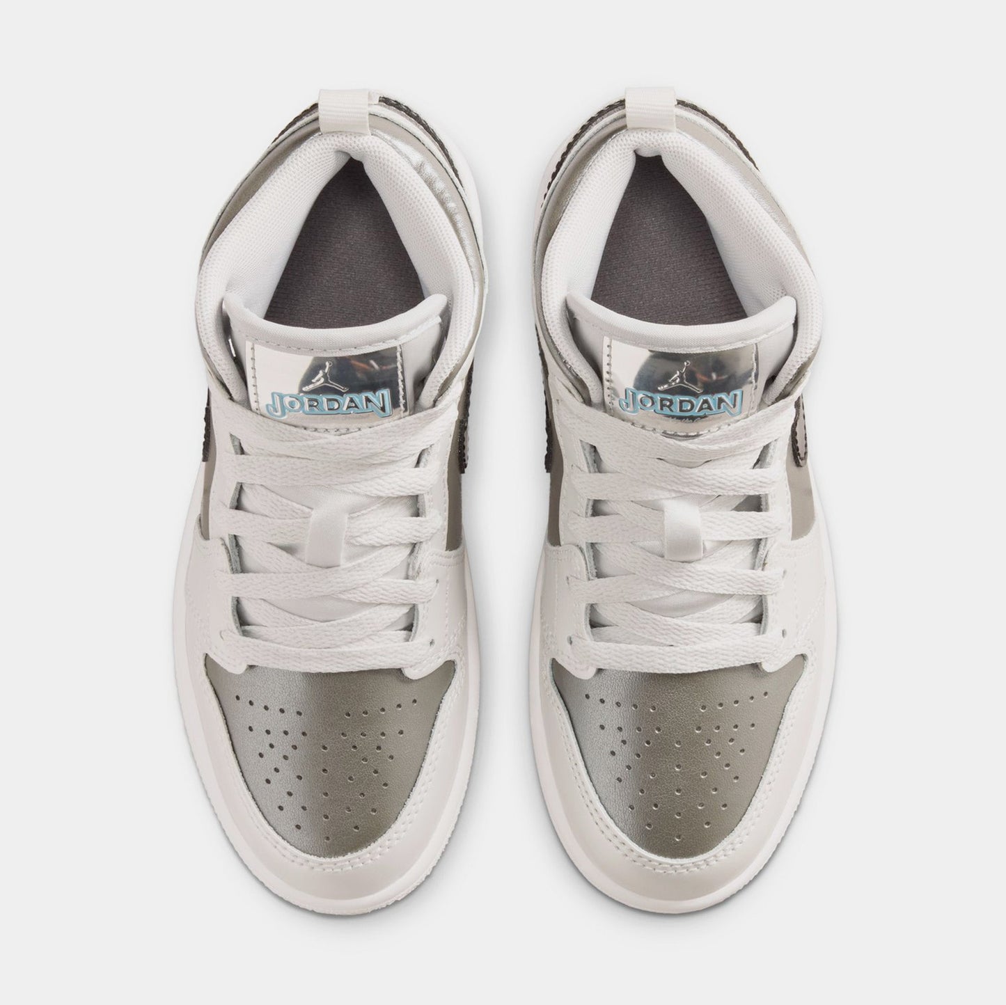 Air Jordan 1 Mid SE Preschool Lifestyle Shoes (Photon Dust/Flat Pewter/Black/Blue Chill)