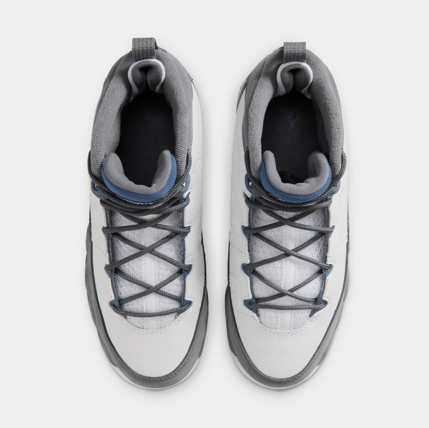 Air Jordan 9 Retro Flint Grey and French Blue Preschool Lifestyle Shoes (White/French Blue/Flint Grey)