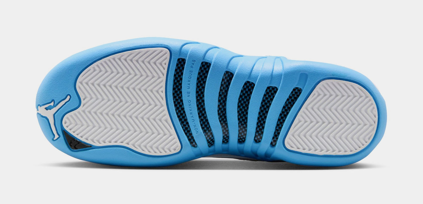 Air Jordan 12 Retro White and University Blue Grade School Lifestyle Shoes (White/University Blue/Metallic Silver)