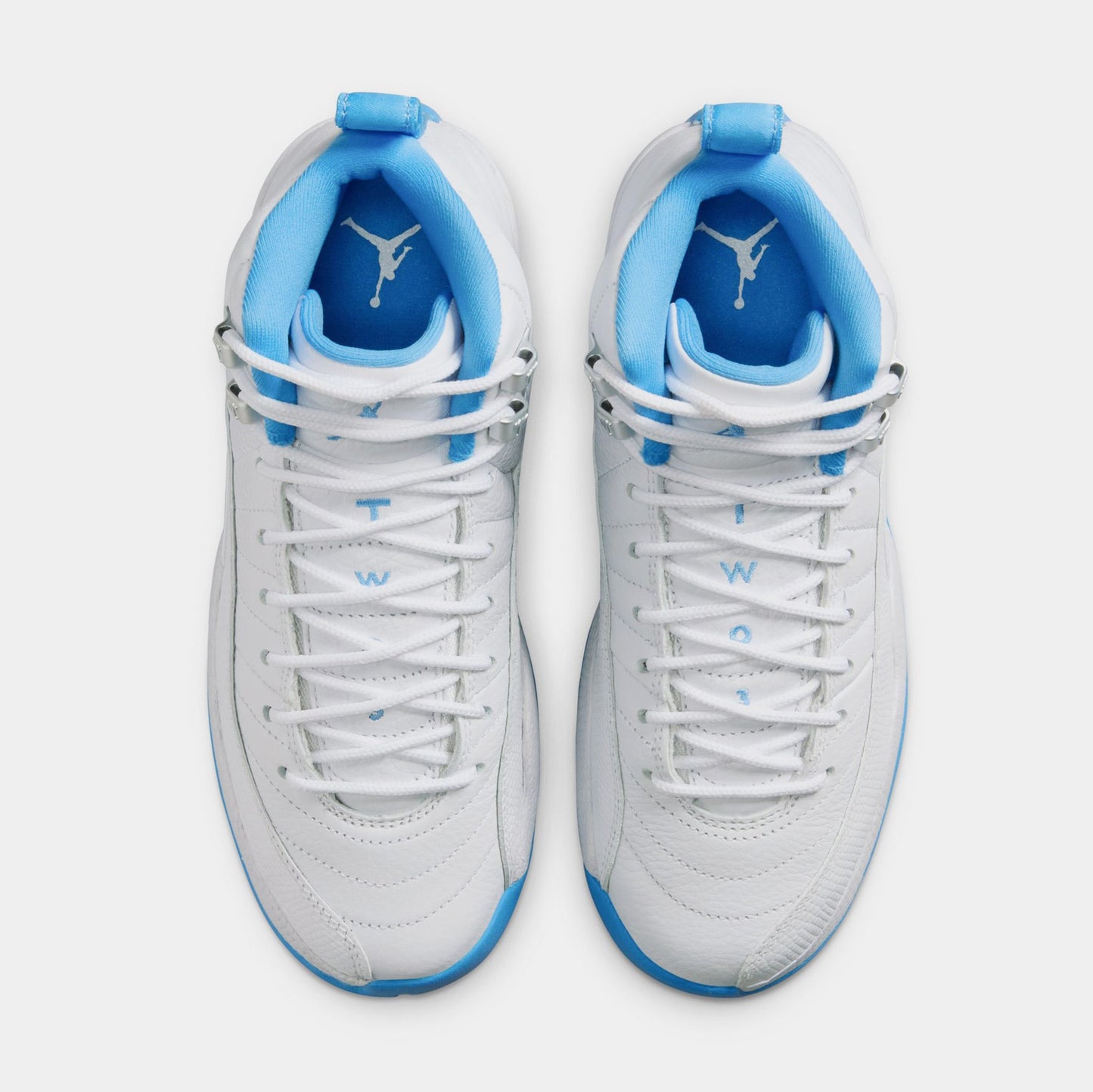 Air Jordan 12 Retro White and University Blue Grade School Lifestyle Shoes (White/University Blue/Metallic Silver)